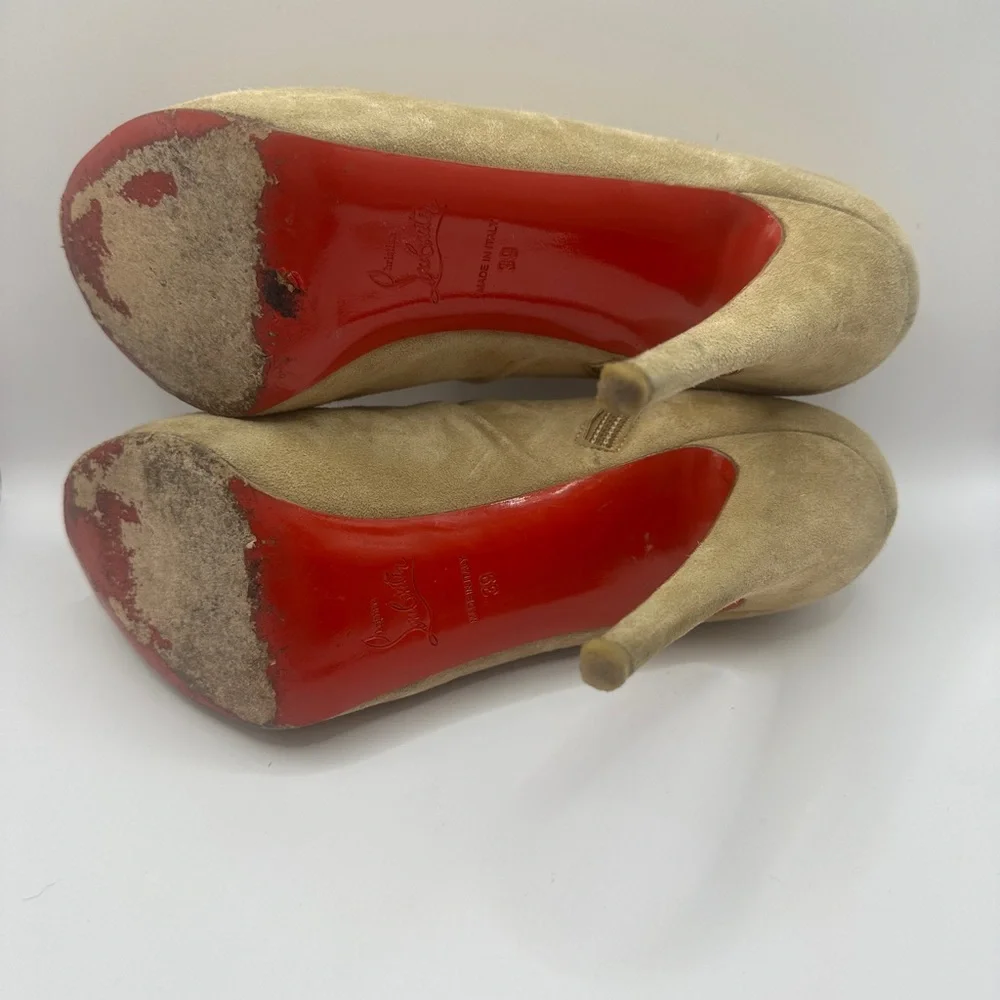 Christian Louboutin Tan Stiletto Heels Peep-Toe - Picture 7 of 8